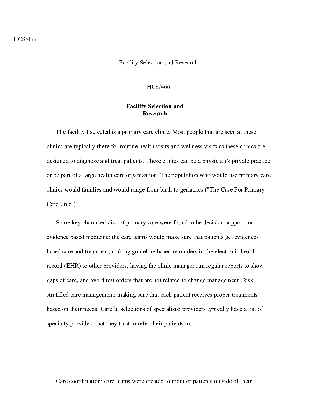 Preview image of Facility Selection and Research Summary.docx  HCS/466  Facility Selection and Research  HC document